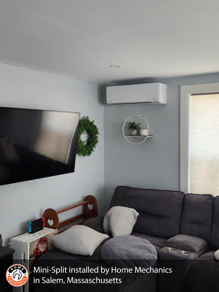 Wall-mounted mini-split we installed in a Salem, Massachusetts home