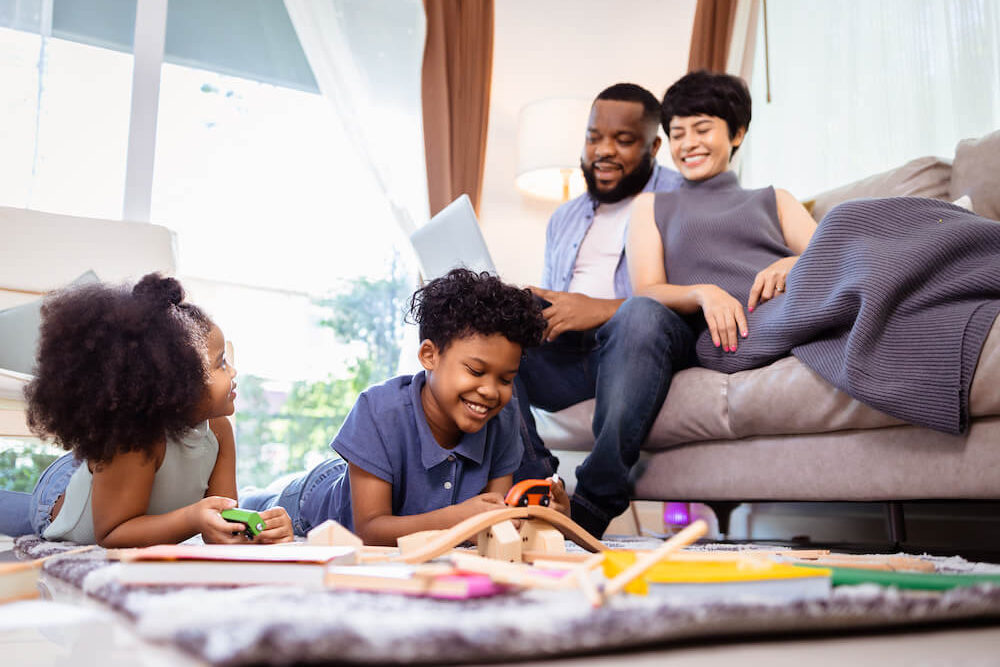 Happy family in their living room